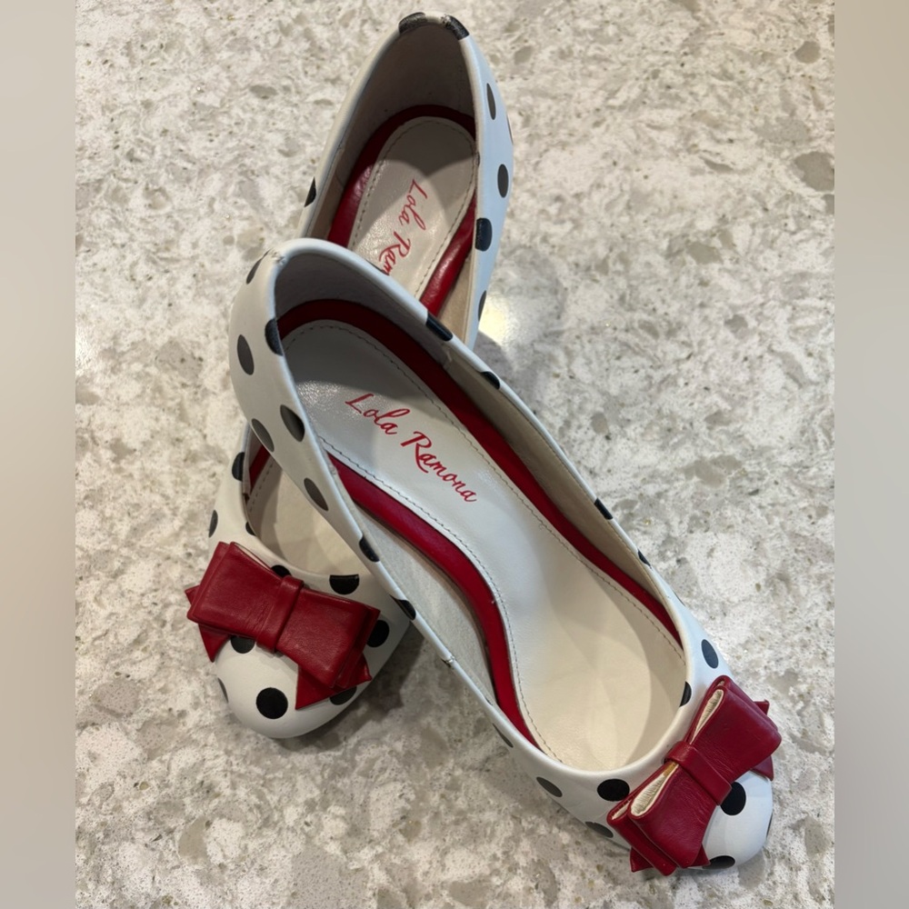 Lola Ramona White and Red Polka Dot Heels